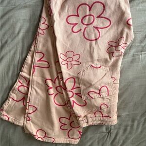 Floral High Rise Jeans - Pink and Cream